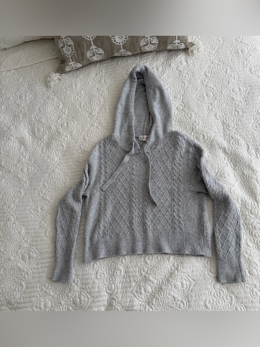Hazel Moon Gray Cable Knit Crop Hoodie Sweater - Size S